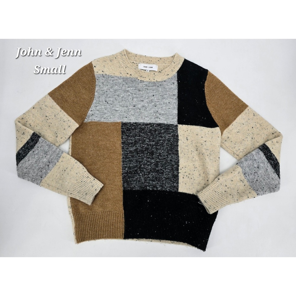 John + Jenn Colorblock Speckled Knit Sweater S/P Artsy Retro Mod